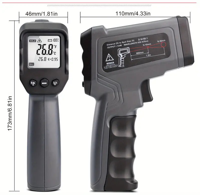 -50~1600 Degree Digital Infrared Thermometer Laser Industrial Thermometer With Color LCD Temperature Thermometers Meter (Auxiliary)