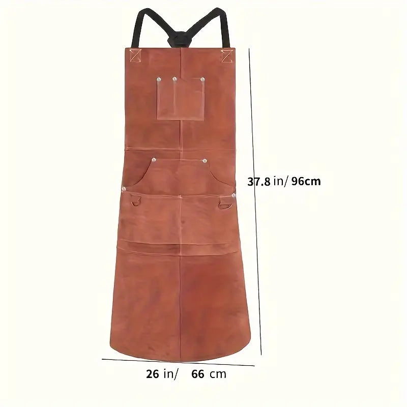 Faux Leather Welding Work Shop Apron With 6 Pockets Heat Flame Resistant Cowhide Welder Apron Heavy Duty Blacksmith Aprons Adjustable For Welders Men Women(Auxiliary)