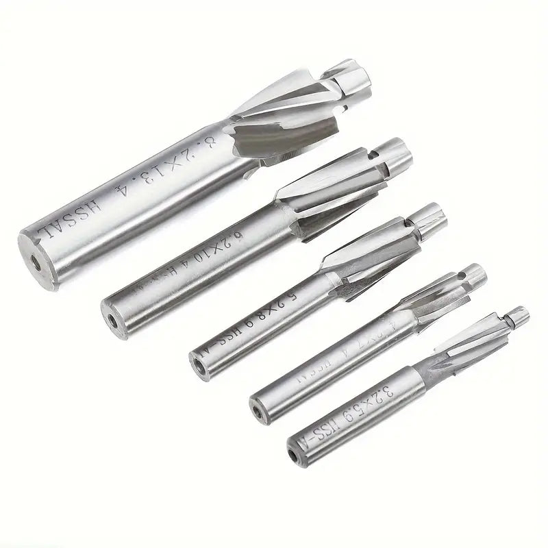 5-Piece High-Speed Steel Countersink Milling Cutters Set, M3-M8 Shank Type Cutter Tools for Metalworking (Auxiliary)