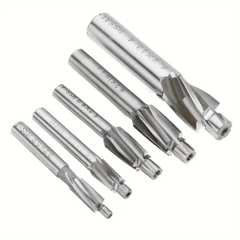 5-Piece High-Speed Steel Countersink Milling Cutters Set, M3-M8 Shank Type Cutter Tools for Metalworking (Auxiliary)